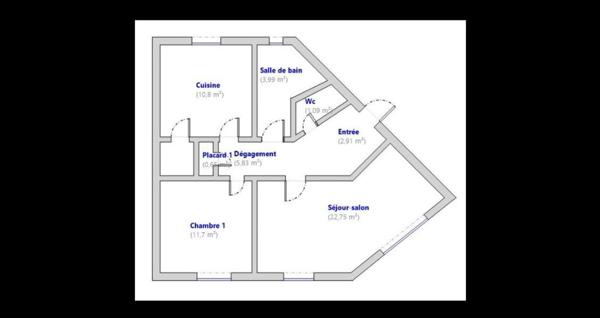 Appartement T2 de 59 m² avec potentiel T3
