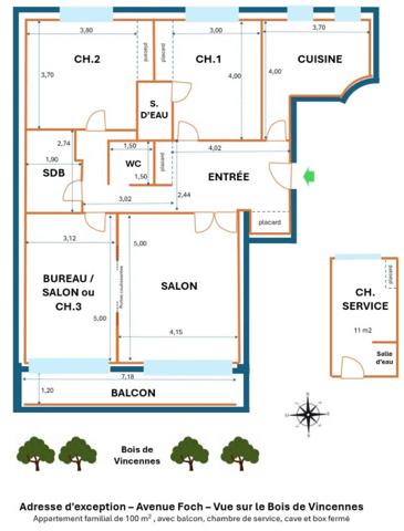 Face au Bois de Vincennes - Appartement familial de 100 m² avec balcon, box, cave et chambre de service, Vincennes 94300