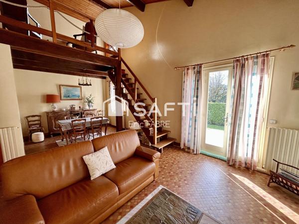 Maison salon salle manger 3 chambres, mezzanine, sous-sol complet, jardin, terrasse, garage