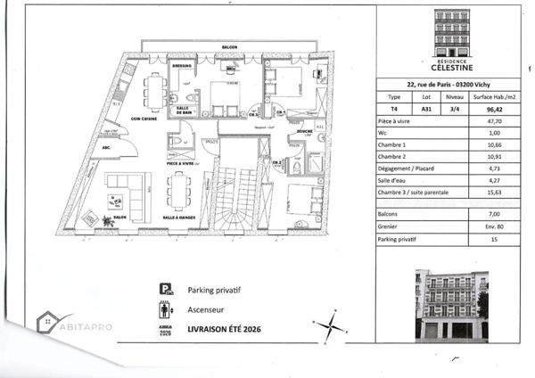 Appartement Vichy 5 pièce(s) 95 m2