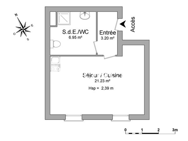 Location Studio 31.38 m² - Amiens 80000
