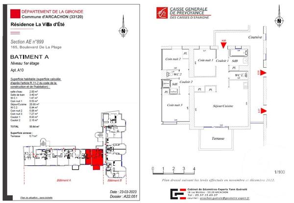 Appartement F3 à vendre  3 pièces - 55,64 m 2   ARCACHON  - 33