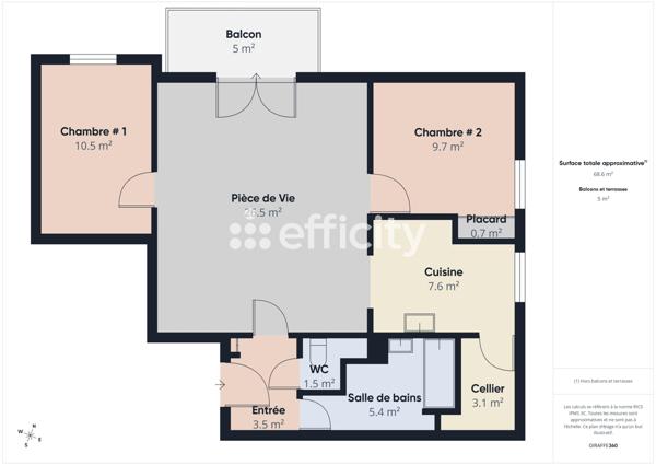 Appartement 3 pièces - 70 m² Exclusivité efficity