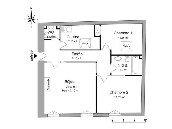 Location Appartement 3 pièces 68.46 m² - 46 RUE DE VERDUN Carcassonne 11000