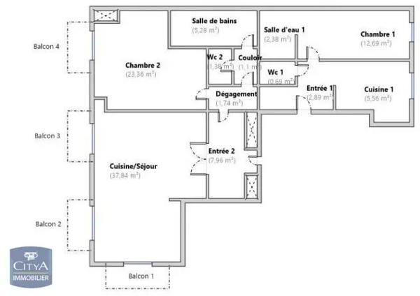 Appartement à vendre 4 pièces 103m²