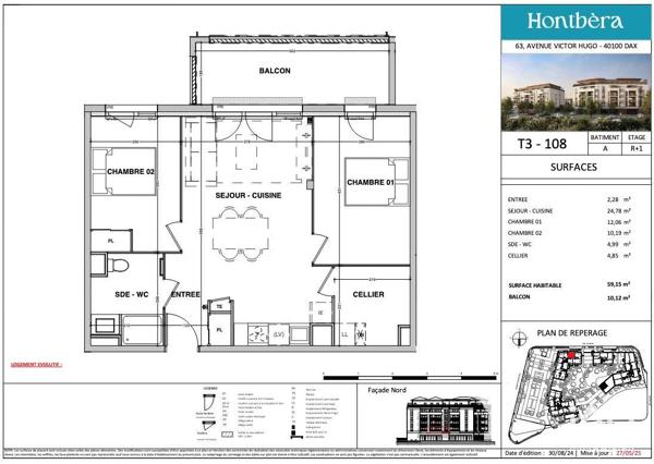 Appartement à vendre 3 pièces 59 m² Dax
