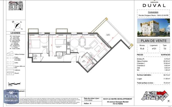 Appartement à louer 3 pièces 58.75m²