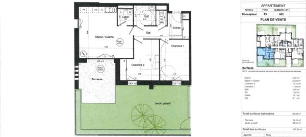 APPARTEMENT T3 PLOUGONVELIN 66.6m² avec terrasse et jardin