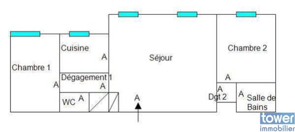 Appartement 3 pièce(s) 2 chambre(s) 48.5 m²