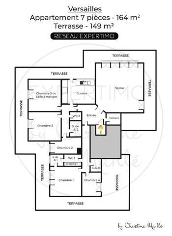 Versailles (78000) Versailles Montreuil - Appartement-Terrasse 7 pièces de 167.5 m² avec cheminée, ascenseur et parking en sous-