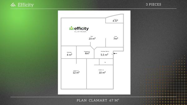 Appartement 3 pièces - 67 m² Exclusivité efficity
