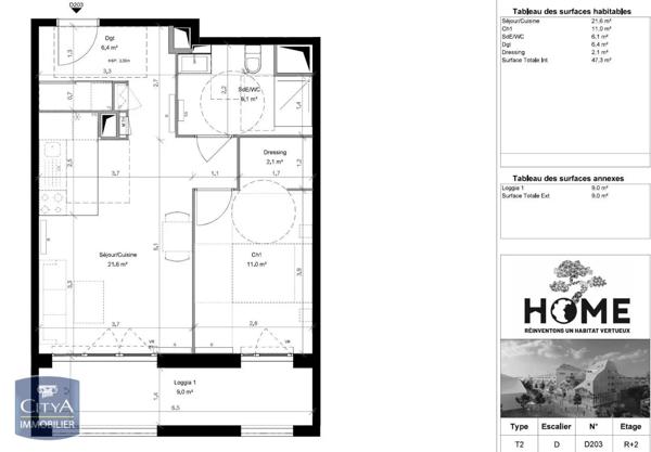 Appartement à louer 2 pièces 46.5m² Bordeaux (33100)