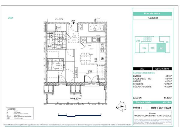 Appartement Sainte Cecile 2 pièces cabine 43.15 m²