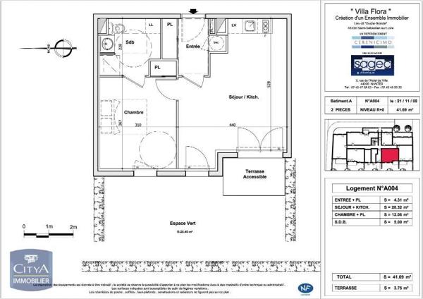 Appartement à louer 2 pièces 42.03m²