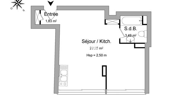 Location Studio meublé 34.55 m² - Marseille 13009