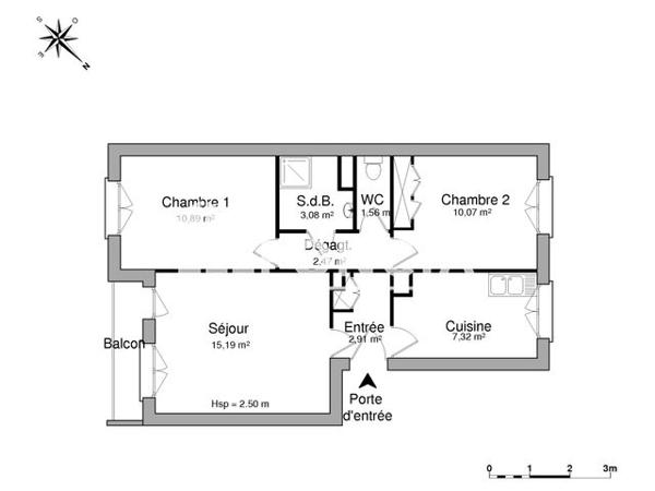 Location Appartement 3 pièces 53.49 m² - 46 RUE V. SARDOU Limoges 87000