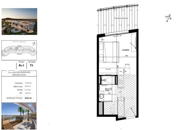 T1 lumineux de 29 m² au coeur du village naturiste du Cap d'Agde, avec place de parking