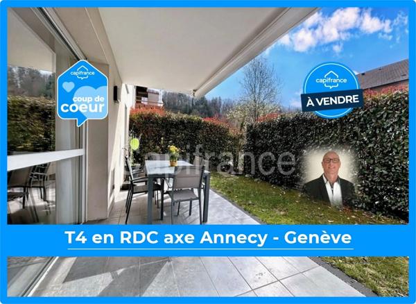 Grand T4 87m² récent, 1 parking privatif, garage + sd parking possibles, axe Annecy – Genève (74)