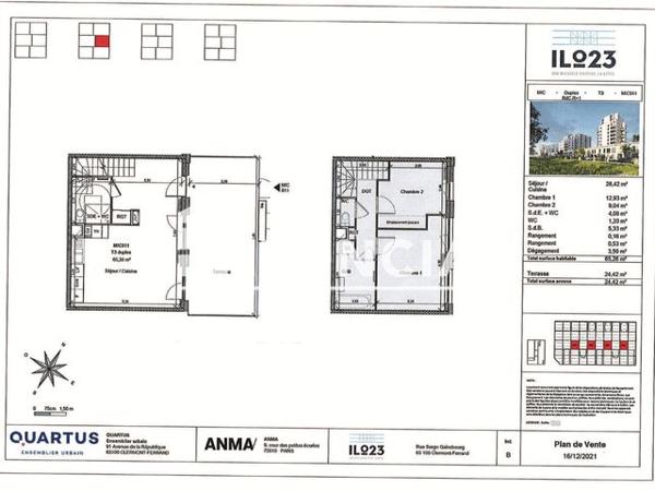 Location Maison 3 pièces 65.26 m² - 44E RUE DE CHANTERANNE RESIDENCE ILO 23 DUPLEX CENTRAUX MIS11 Clermont Ferrand 63100