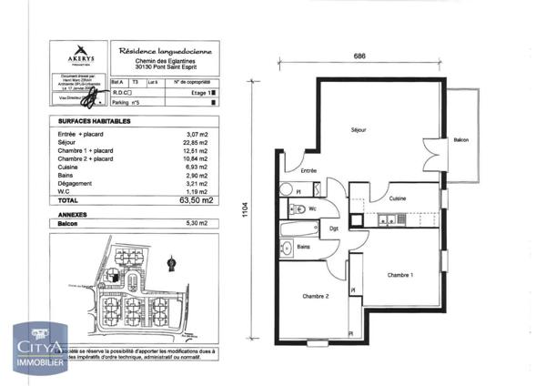Appartement à louer 3 pièces 63.5m²