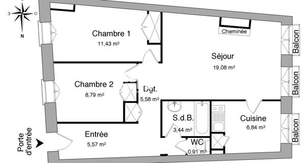 Location Appartement 3 pièces 61.64 m² - Bordeaux 33000