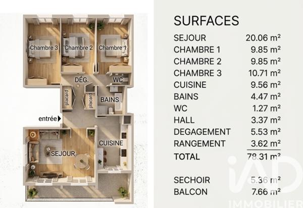 Appartement à vendre 4 pièces 78 m² Lormont