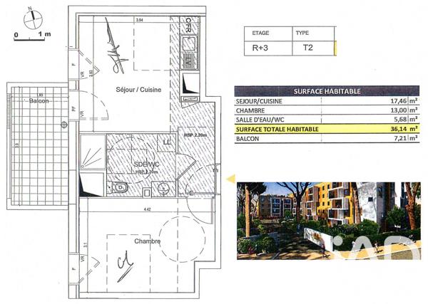Location appartement 2 pièces 36,14 m² Montpellier