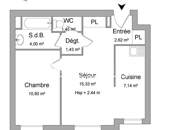 Location Appartement 2 pièces 42.71 m² - 66 AVENUE DU DRAPEAU Dijon 21000