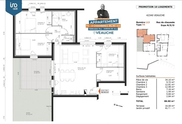 Appartement 4 pièces de 86 m² à Veauche (42340)