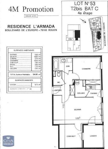Appartement à louer 2 pièces 54.65m²