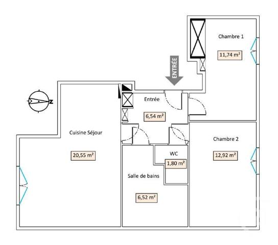 Appartement T3 à vendre  3 pièces - 60,07 m2 LYON - 69004