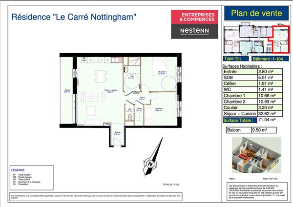 Programme neuf Appartements CALAIS-NORD avec place de parking du RDC au R+3 avec ascenseurCalais T3 de 68.59 m2