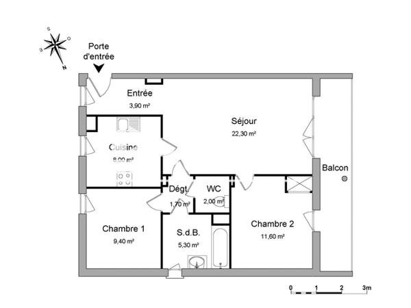Location Appartement 3 pièces 64.2 m² - 44-RUE DE LA PLANCHE AU GUE Nantes 44300