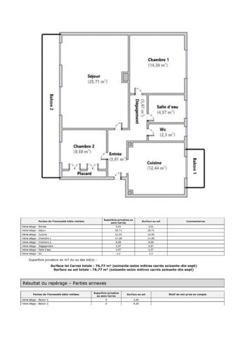 Appartement T3 2 chambres, 2 balcons , places de parking , 4ieme étage sans ascenseur