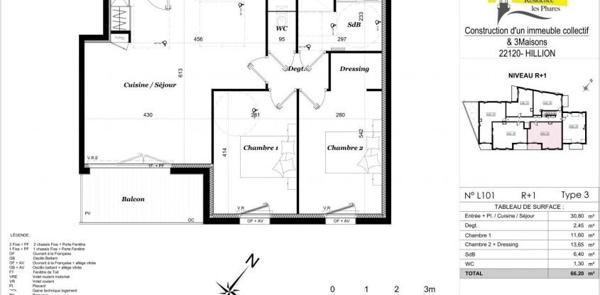 Appartement 3 pièces de 66 m² à Hillion (22120)