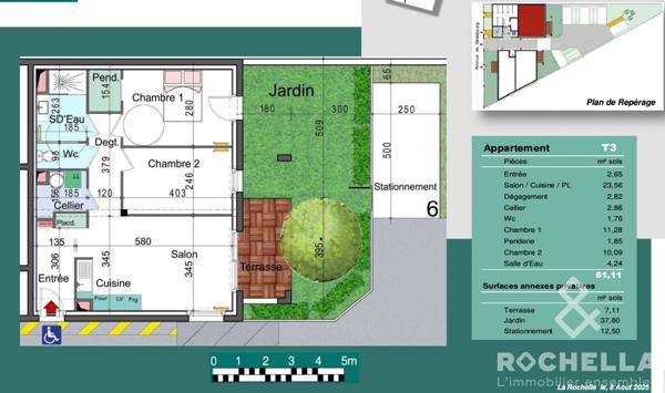 Chatelaillon-plage, beau Type 3 de 61m2 environ avec terrasse et jardin privatif.