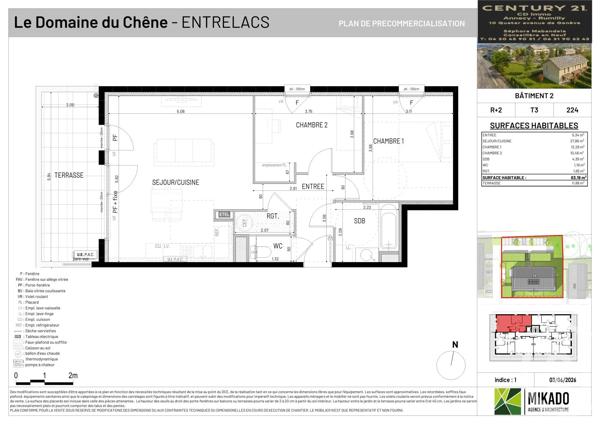 Appartement T3 à vendre  3 pièces - 63,19 m 2   ENTRELACS  - 73