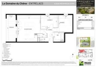 Appartement T3 à vendre  3 pièces - 63,19 m 2   ENTRELACS  - 73