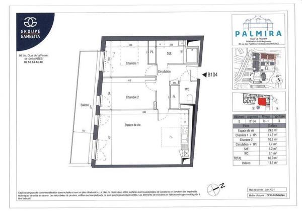 Appartement 3 pièces                                        - 44840 Les Sorinières Réf : 11981