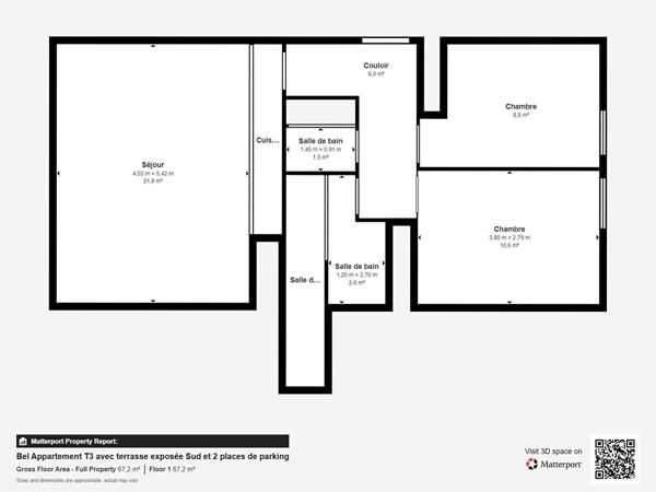 Appartement T3 de 62m² - Résidence sécurisée avec 2 parkings + grande terrasse !