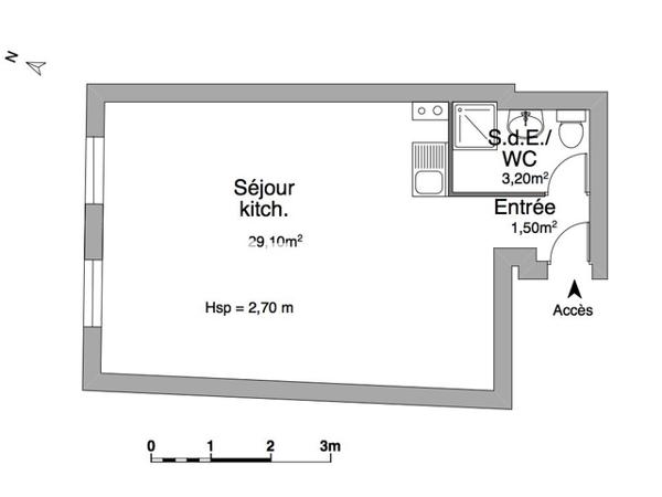 Location Studio 33.8 m² - 67 RUE DES AYRES Bordeaux 33000