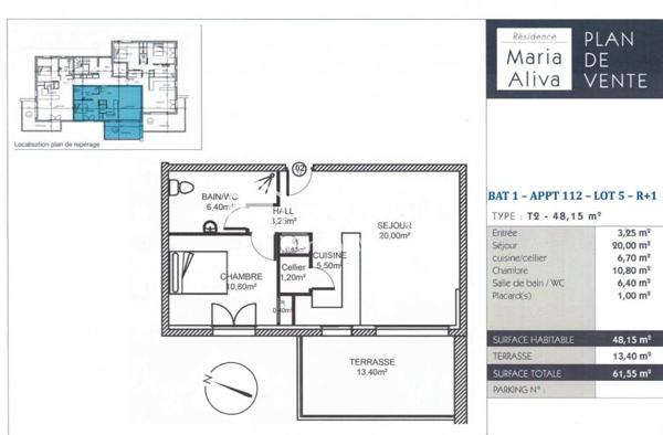 Superbe appartement T2 en R+1 avec terrasse