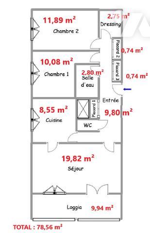 SAINT-PRIEST, T3 de 78,56 m² avec grande loggia fermée dans résidence avec parking.