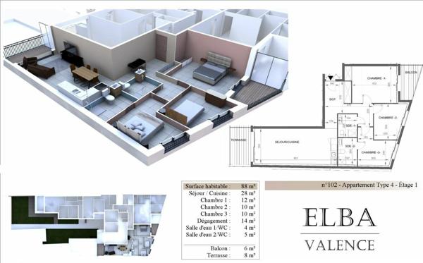 Appartement à vendre    4 pièces • 88 m2 Valence