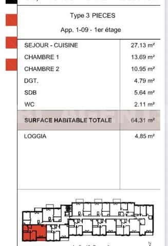 superbe appartement 3 pièces dans résidence très récente 