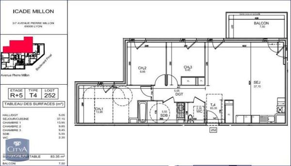 Appartement à louer 4 pièces 83.5m²