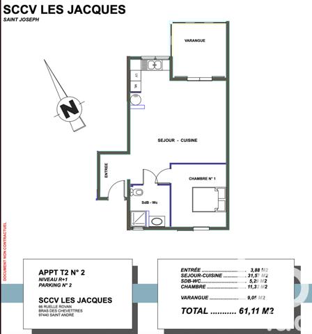 Appartement à vendre 2 pièces 61 m² Saint-Joseph