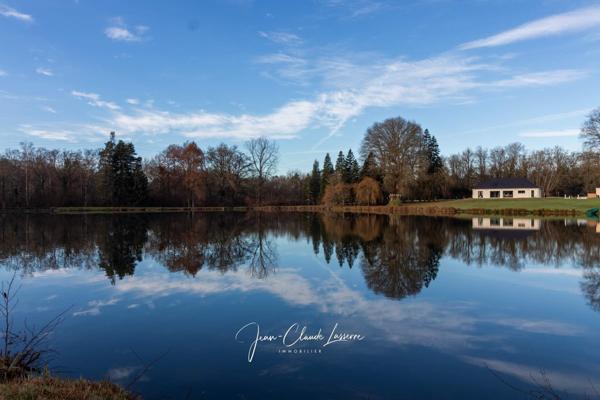 Nançay (18330) Propriété d’exception en Sologne – 21 hectares avec étang de 5 hectares et pavillon récent RT 2020 à Nançay