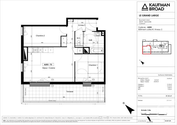 Appartement F3 à vendre  3 pièces - 61,54 m2 BARNEVILLE CARTERET - 50