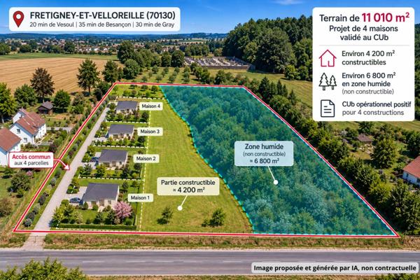 70130 - FRETIGNEY ET VELLOREILLE - Terrain 11010 m² - PROJET 4 MAISONS - Prix : 70000  honoraires charge vendeur